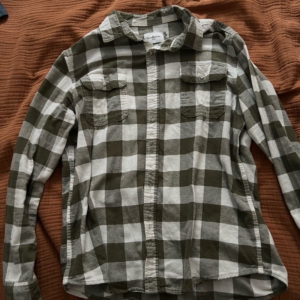 Goodfellow & Co Olive and White Check Button-Down Shirt
